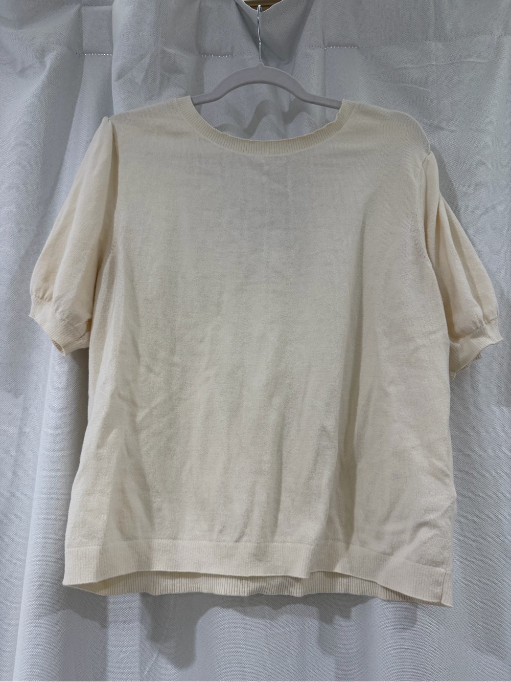 J. Crew Cream Short Puff-Sleeve Knit Top